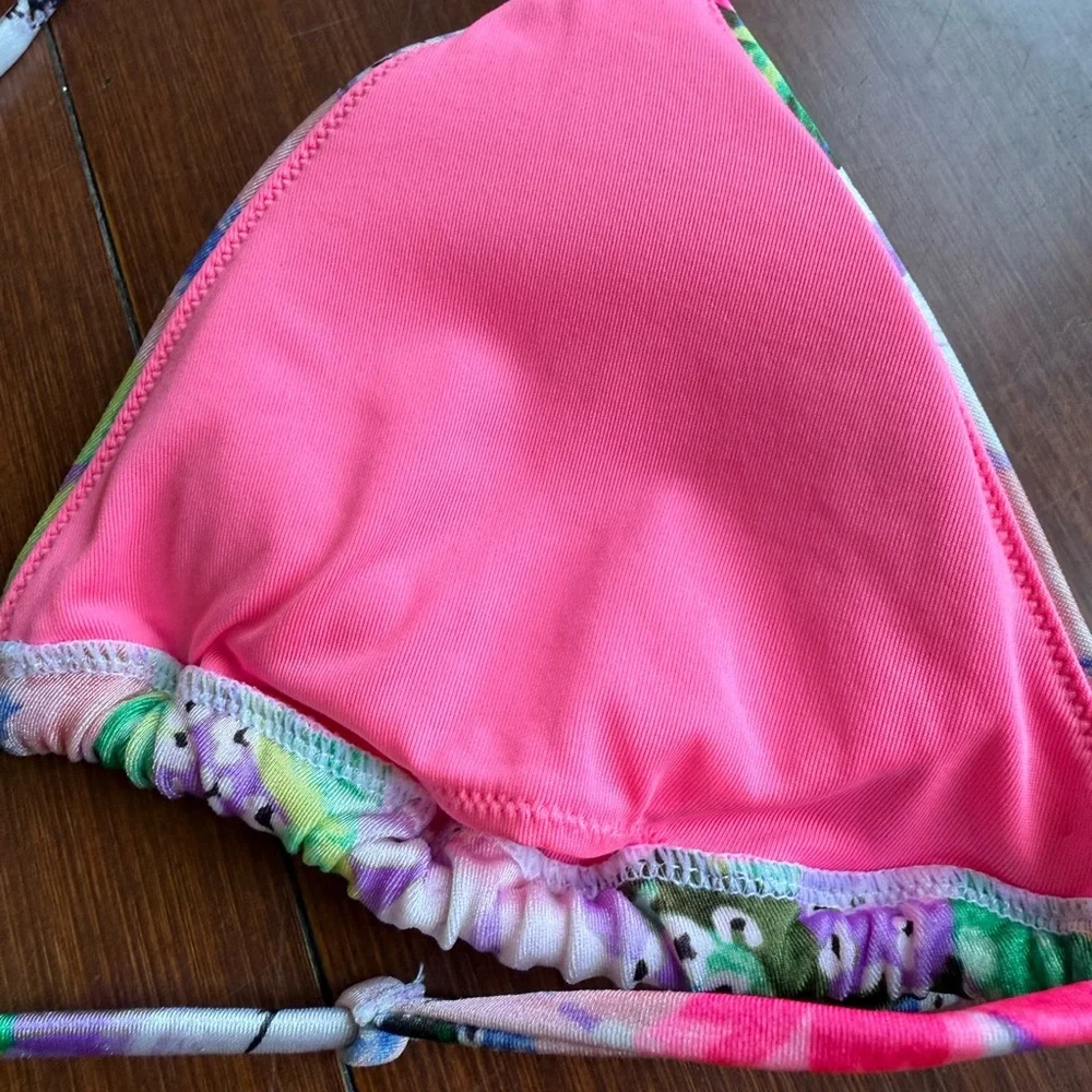 Multicolored Floral Bikini Top With Gold Chain Accents By Victoria's‎ Secret
